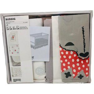 Ikea Bussig 4 Piece Crib Bedding Set Gray Red New Bear